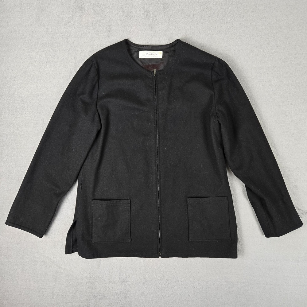 Vintage Young Pendleton Size Age 13-14 Virgin Wool Black Full Zip Cardigan USA